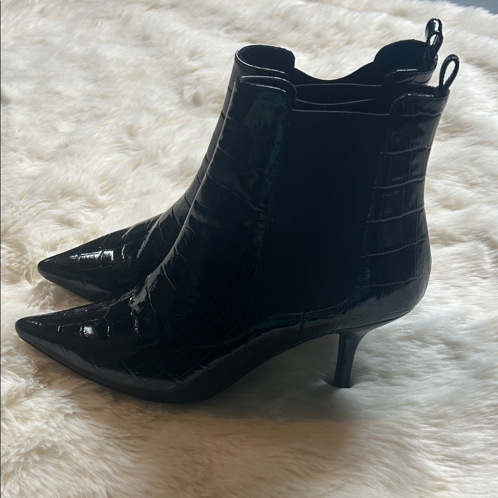Anine Bing Black Croc-Patterned Ankle Boots ($550 original price)